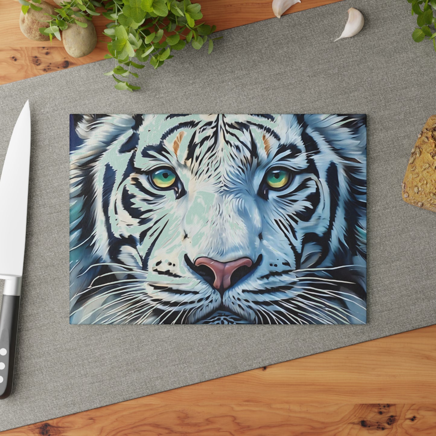 White Tiger Glass Cutting Board – Bold Wildlife Kitchen Art