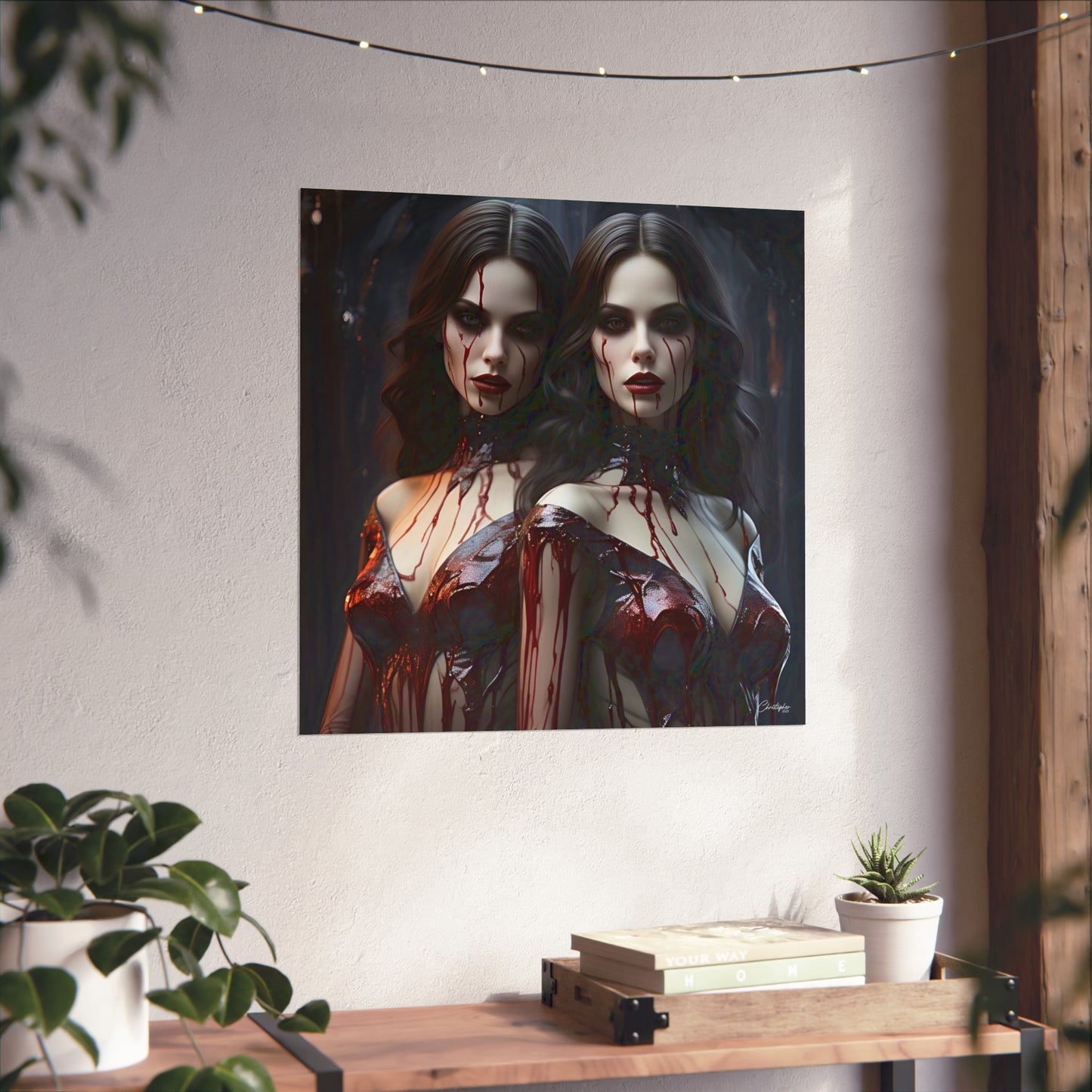 Vampire Sisters Fine Art Poster, Gothic Wall Art, Spooky Decor, Horror Home Decor, Blood Art Print, Dark Aesthetic Print