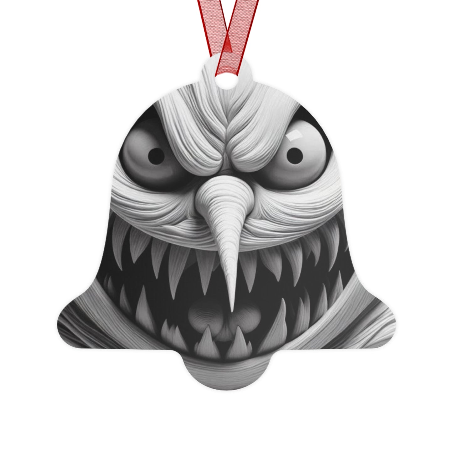 Creepy Grin Metal Ornament — Scary Christmas Bell Decoration