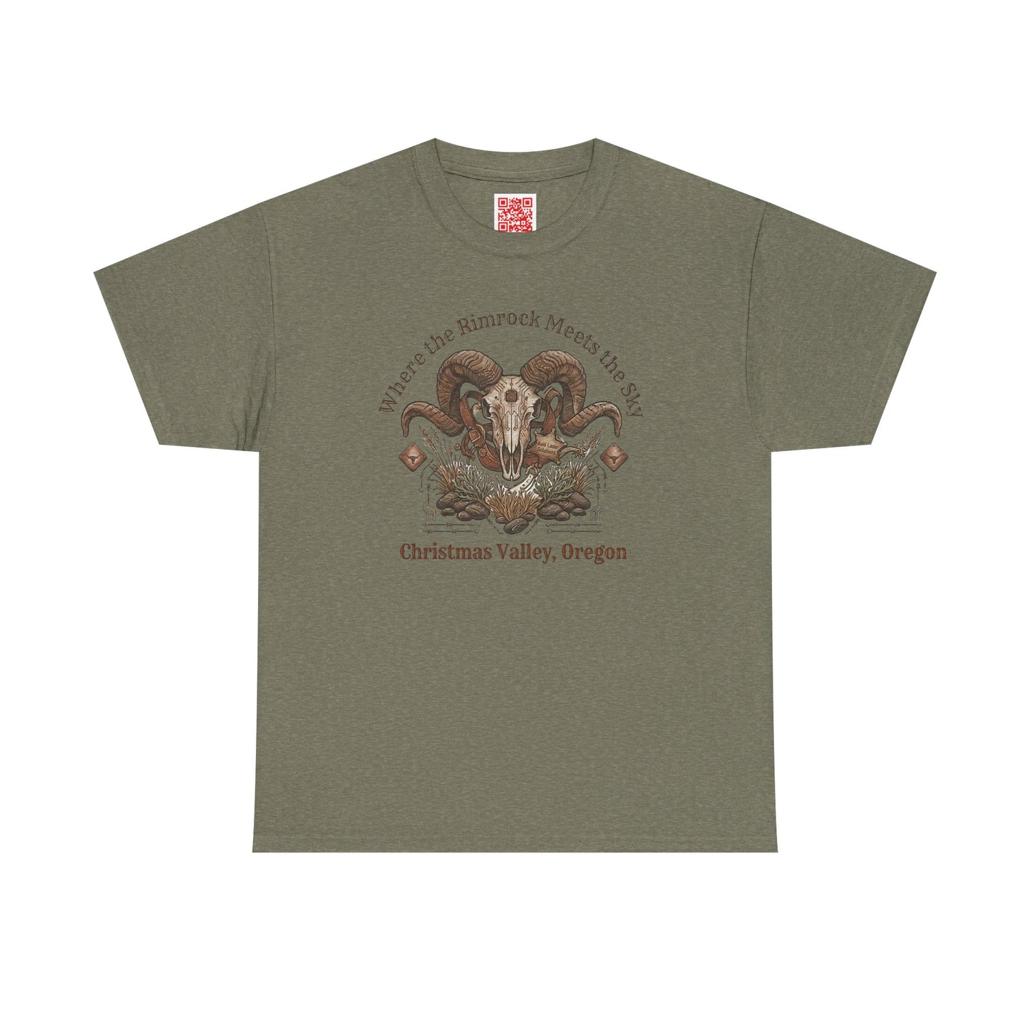 Ram Skull Graphic Tee Double Sided no background on the Back — Christmas Valley, Oregon Vintage Western T-Shirt