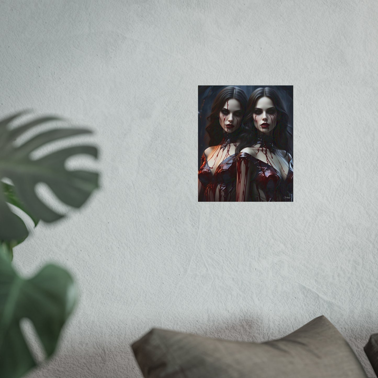 Vampire Sisters Fine Art Poster, Gothic Wall Art, Spooky Decor, Horror Home Decor, Blood Art Print, Dark Aesthetic Print