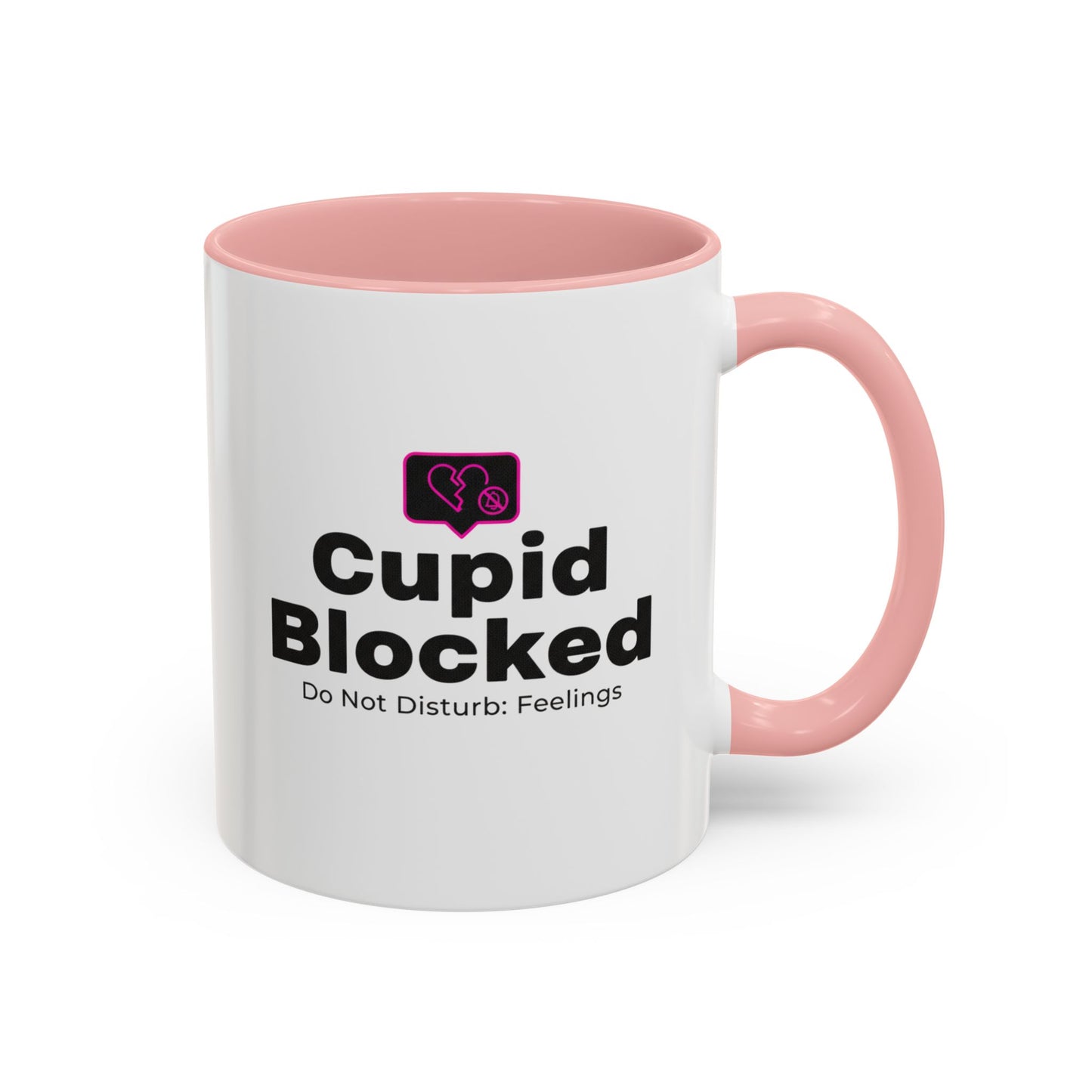 Cupid Blocked Accent Coffee Mug — 'Do Not Disturb: Feelings' Funny Anti-Valentine Gift