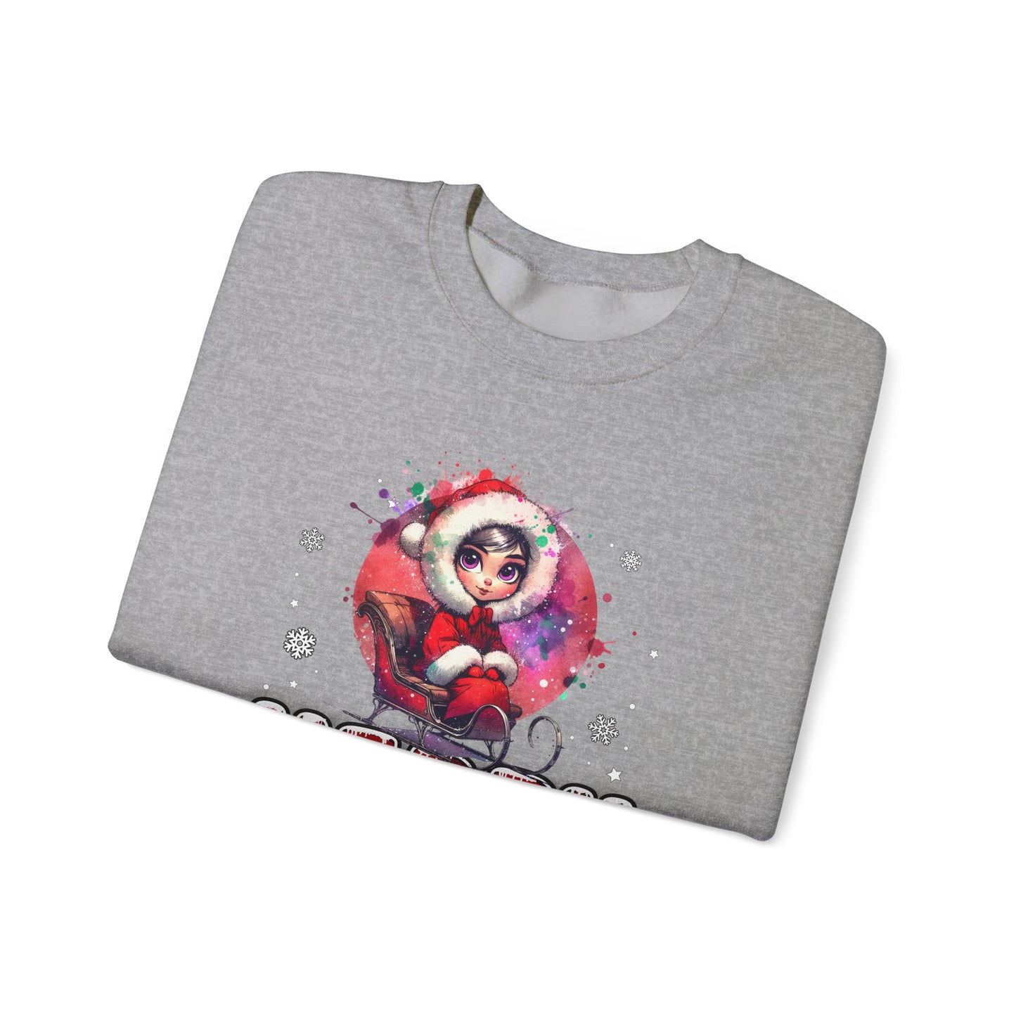 Christmas Crewneck Sweatshirt — Cute Santa Girl 'Merry Christmas' Holiday Pullover