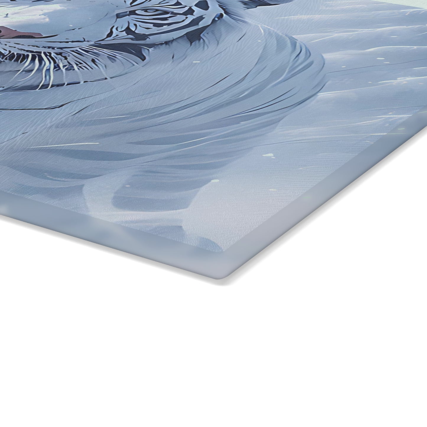 Glass Cutting Board — White Tiger Winter Scene Tempered Glass Chopping Board