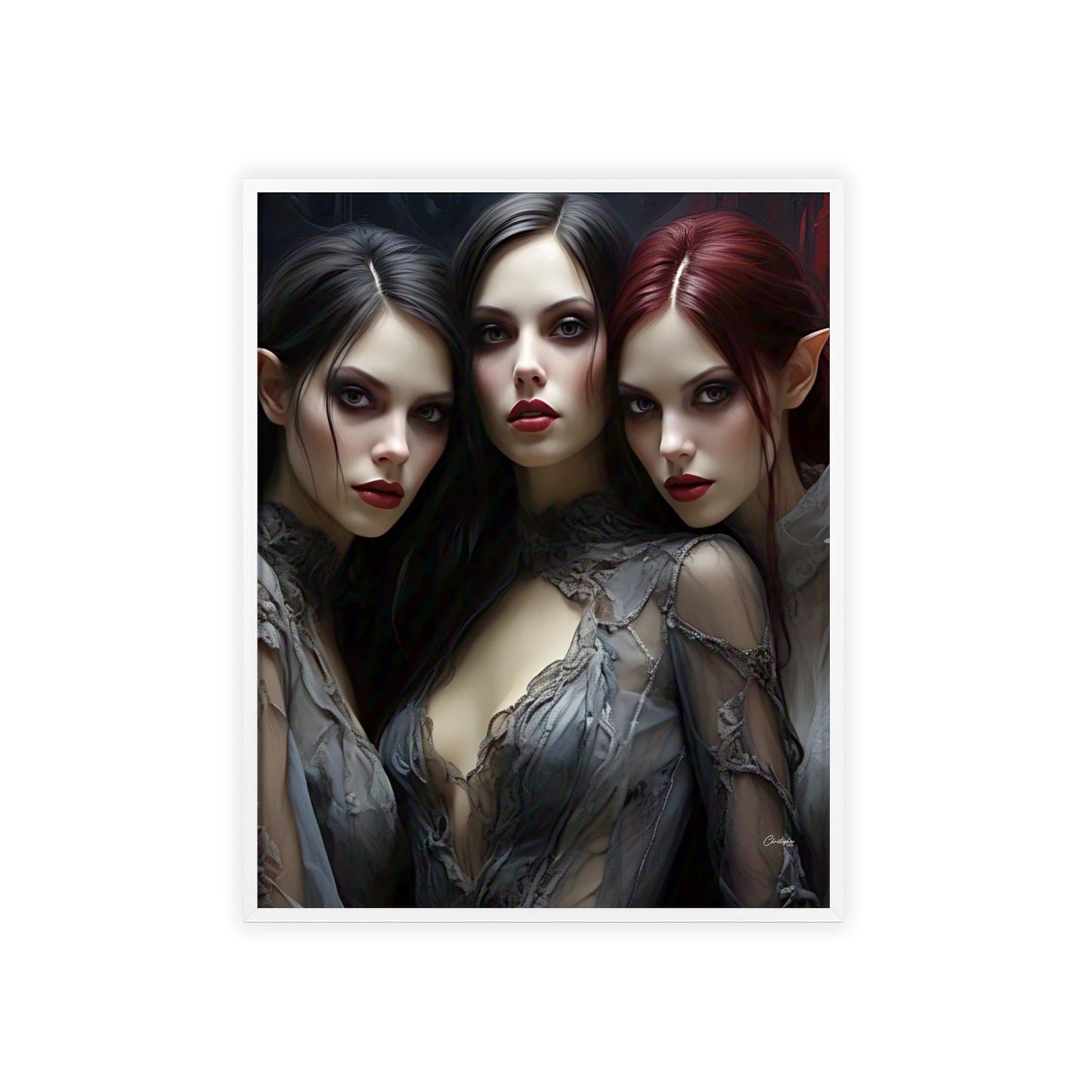 Eerie Fantasy Art Posters with Wooden Frame, Gothic Home Decor, Unique Wall Art, Gift for Art Lovers, Halloween Decoration, Witchy Style