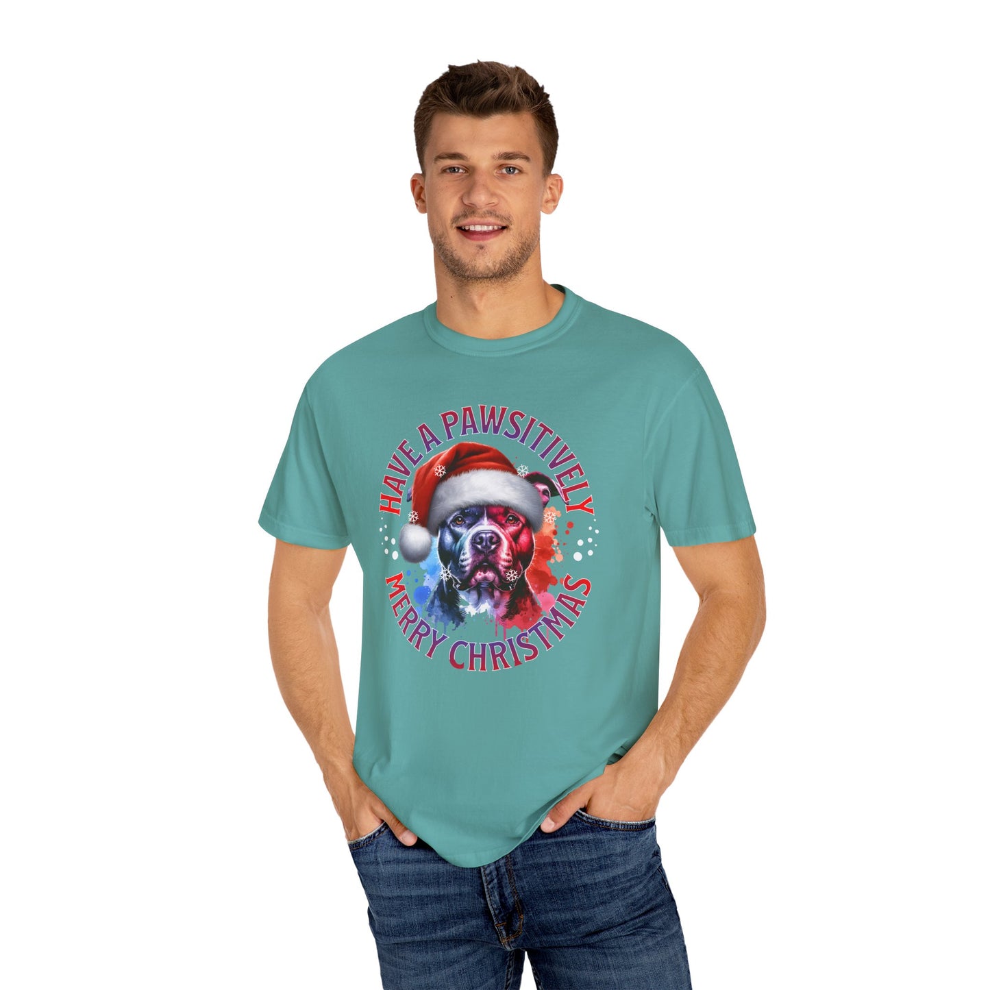 Have a Pawsitively Merry Christmas Pit Bull T-Shirt — Santa Dog Holiday Tee