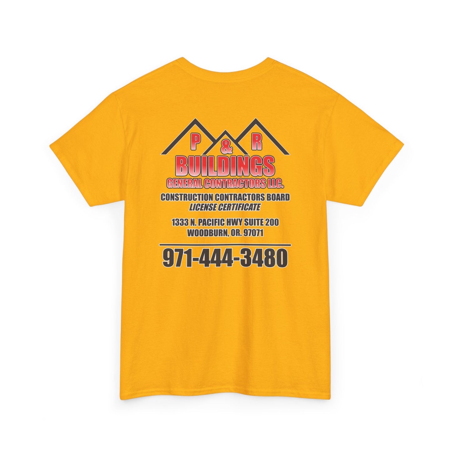 P&R BUILDINGS Logo Tee — Built Kings Contractor T‑Shirt (Phone & License Info on Back)
