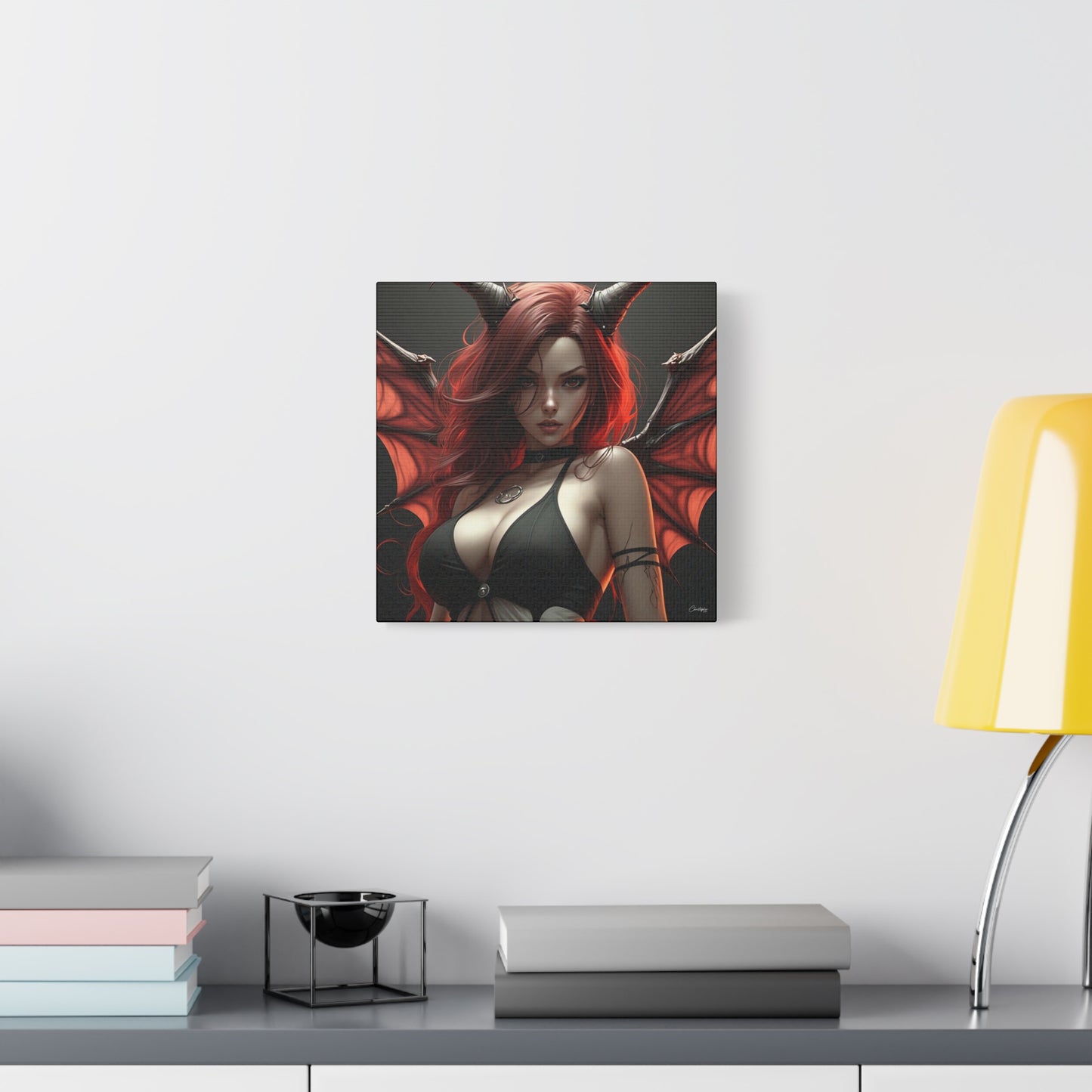 Gothic Fantasy Canvas Art, Demon Girl Wall Decor, Unique Home Decor, Gift for Her, Halloween or Birthday Gift