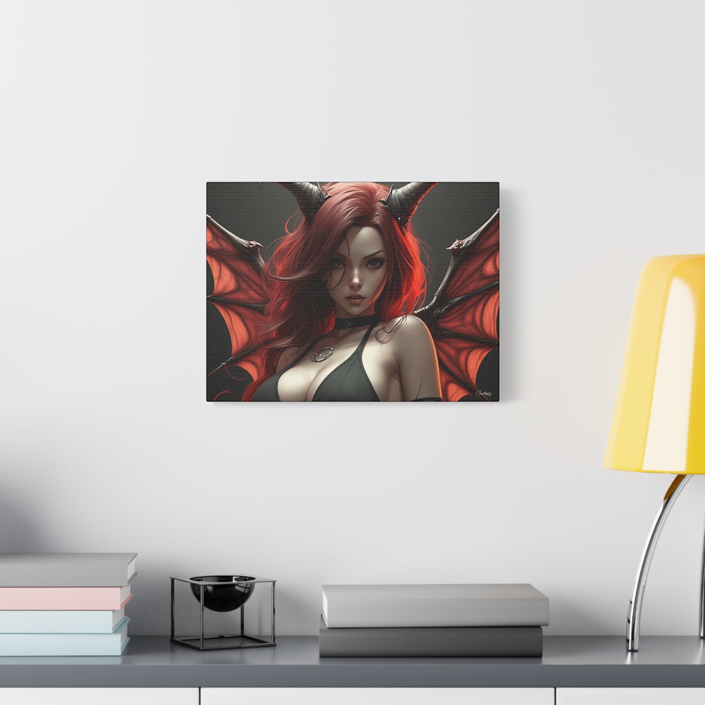 Gothic Fantasy Canvas Art, Demon Girl Wall Decor, Unique Home Decor, Gift for Her, Halloween or Birthday Gift