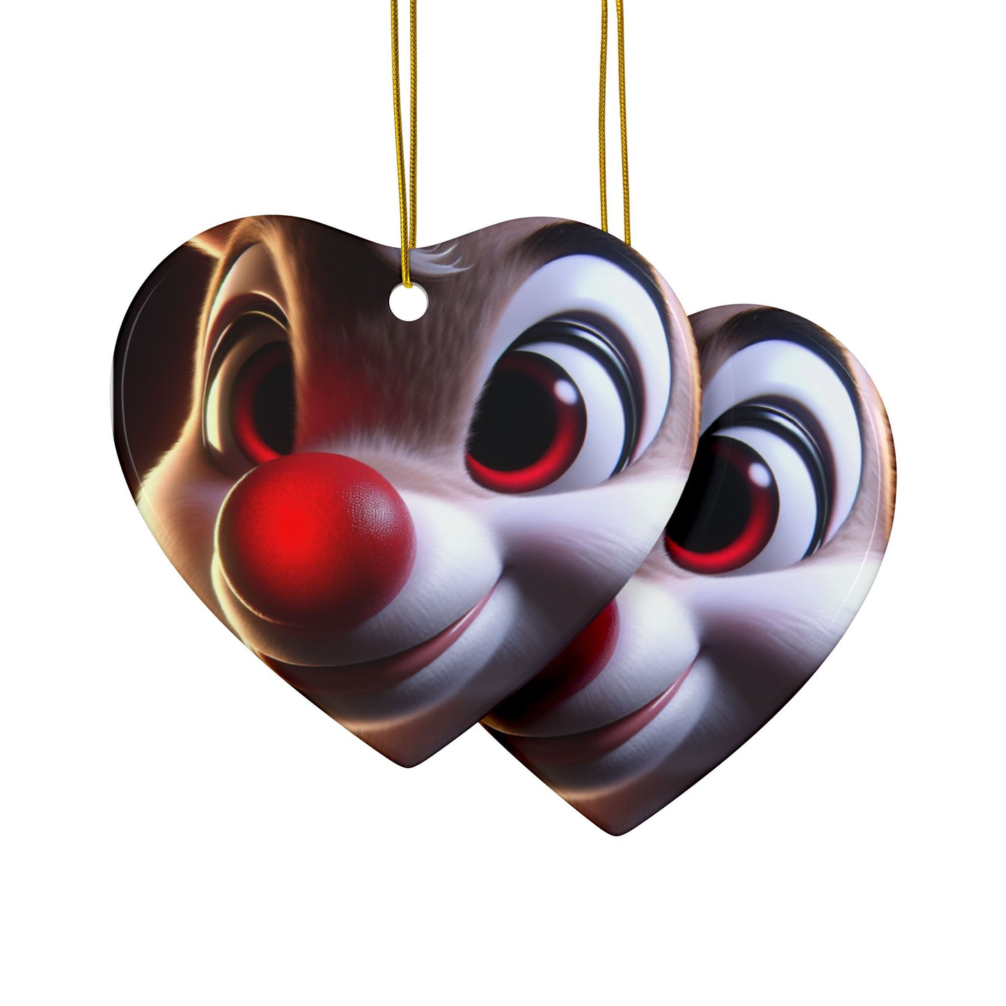 Rudolph Reindeer Ceramic Ornament — Round Double-Sided Holiday Decor