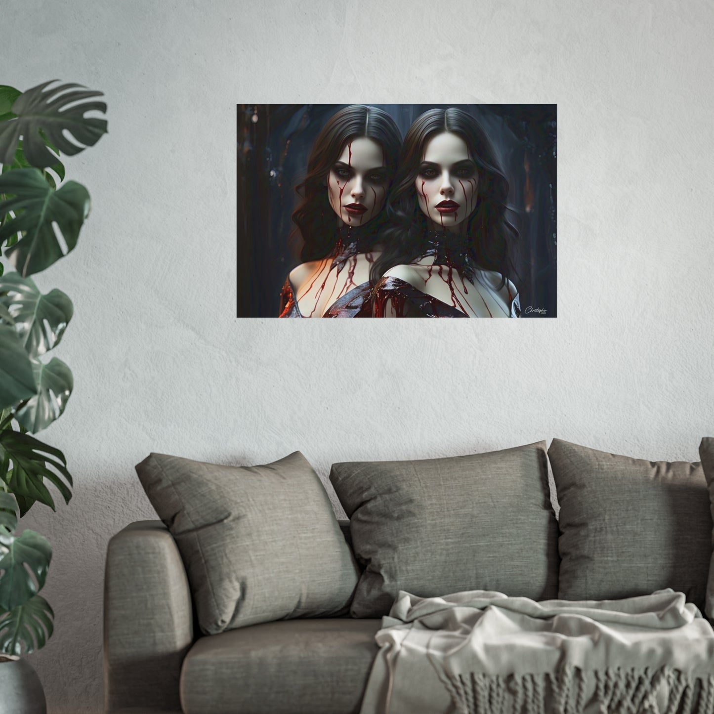 Vampire Sisters Fine Art Poster, Gothic Wall Art, Spooky Decor, Horror Home Decor, Blood Art Print, Dark Aesthetic Print