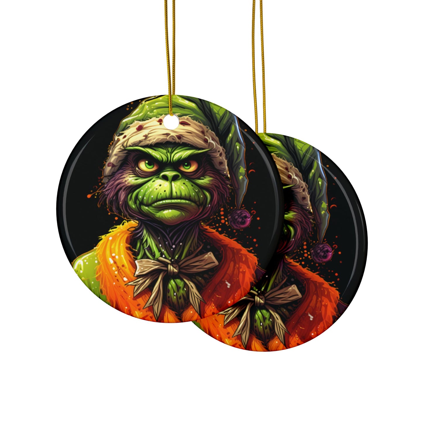 Grinch-Inspired Ceramic Ornament — Double-Sided Holiday Decoration
