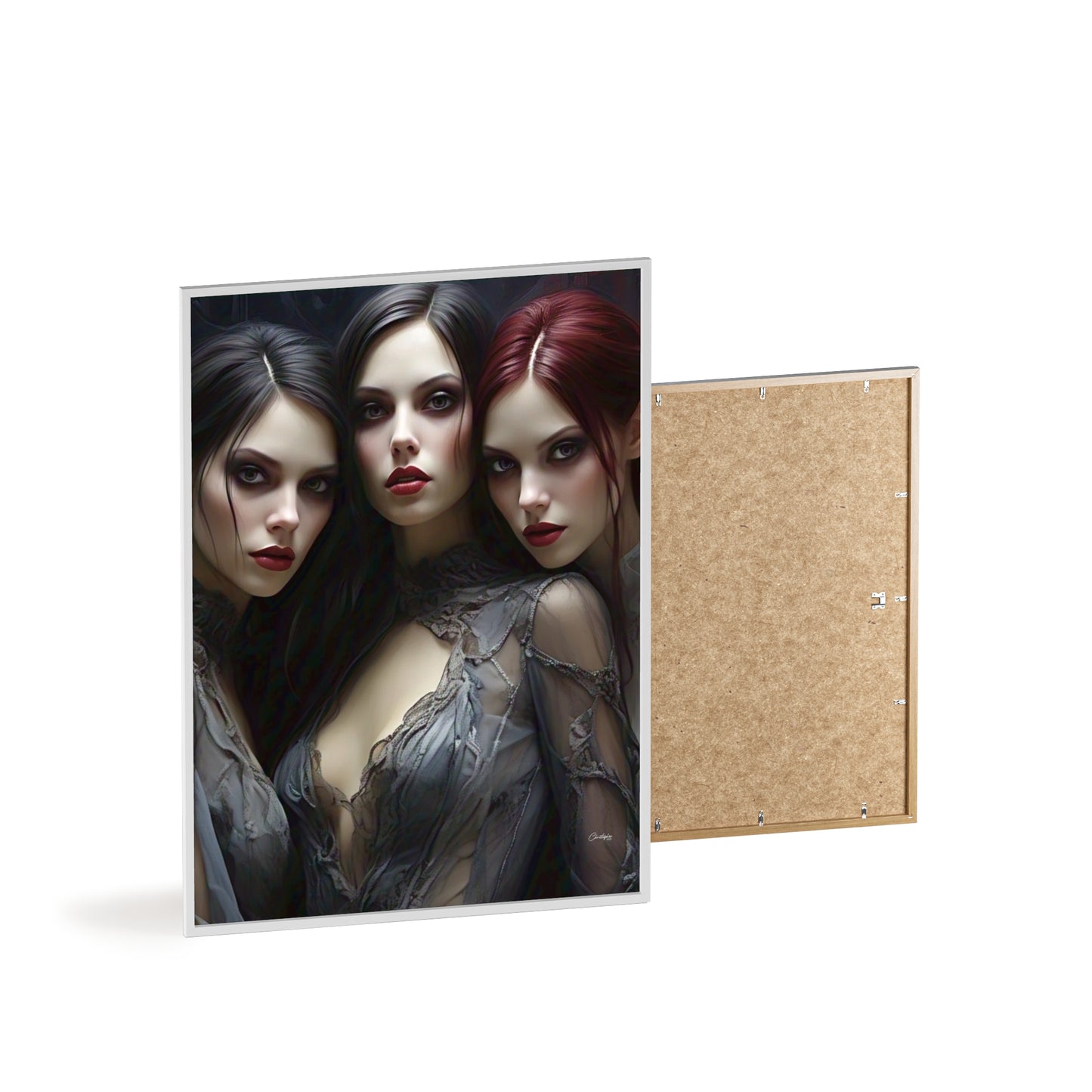 Eerie Fantasy Art Posters with Wooden Frame, Gothic Home Decor, Unique Wall Art, Gift for Art Lovers, Halloween Decoration, Witchy Style