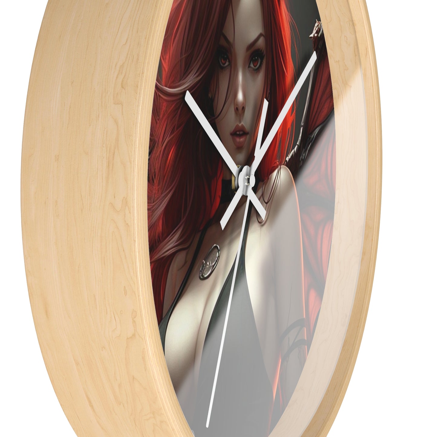Gothic Fantasy Wall Clock, Unique Home Decor, Dark Aesthetic Clock, Red Haired Art, Gift for Collectors, Halloween Decoration