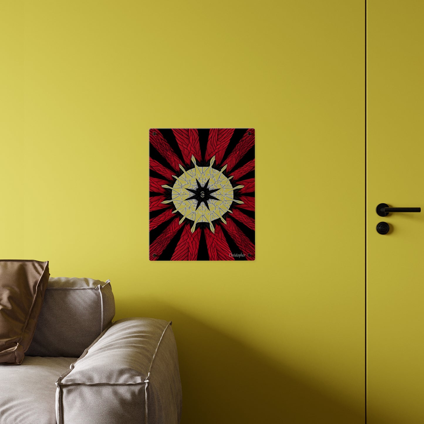 Red & Black Mandala Acrylic Wall Art Panel — Personalized Name Option