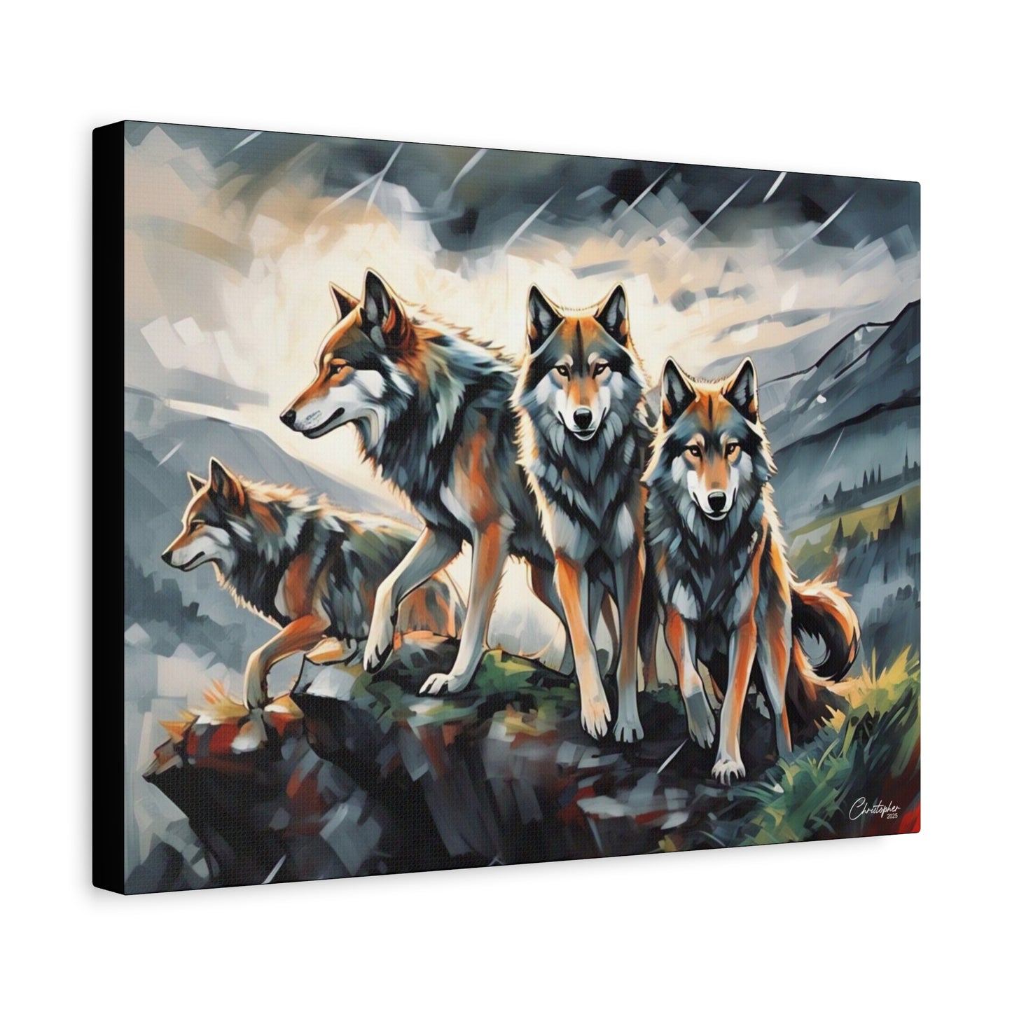 Wolf Family Matte Canvas Art, Home Decor, Animal Lovers Gift, Nature Wall Art, Wildlife Art Print, Outdoor Enthusiasts Decor