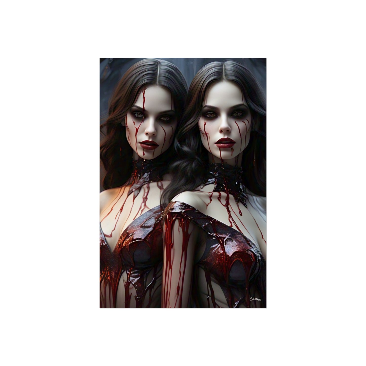 Vampire Sisters Fine Art Poster, Gothic Wall Art, Spooky Decor, Horror Home Decor, Blood Art Print, Dark Aesthetic Print