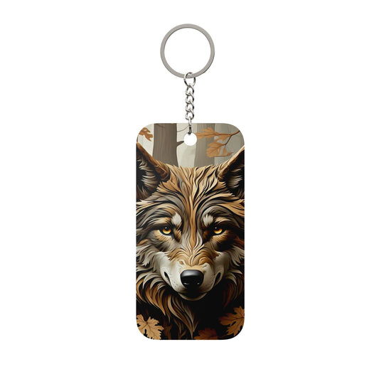 Wolf Portrait Keychain — Double-Sided Rustic Fall Forest Charm