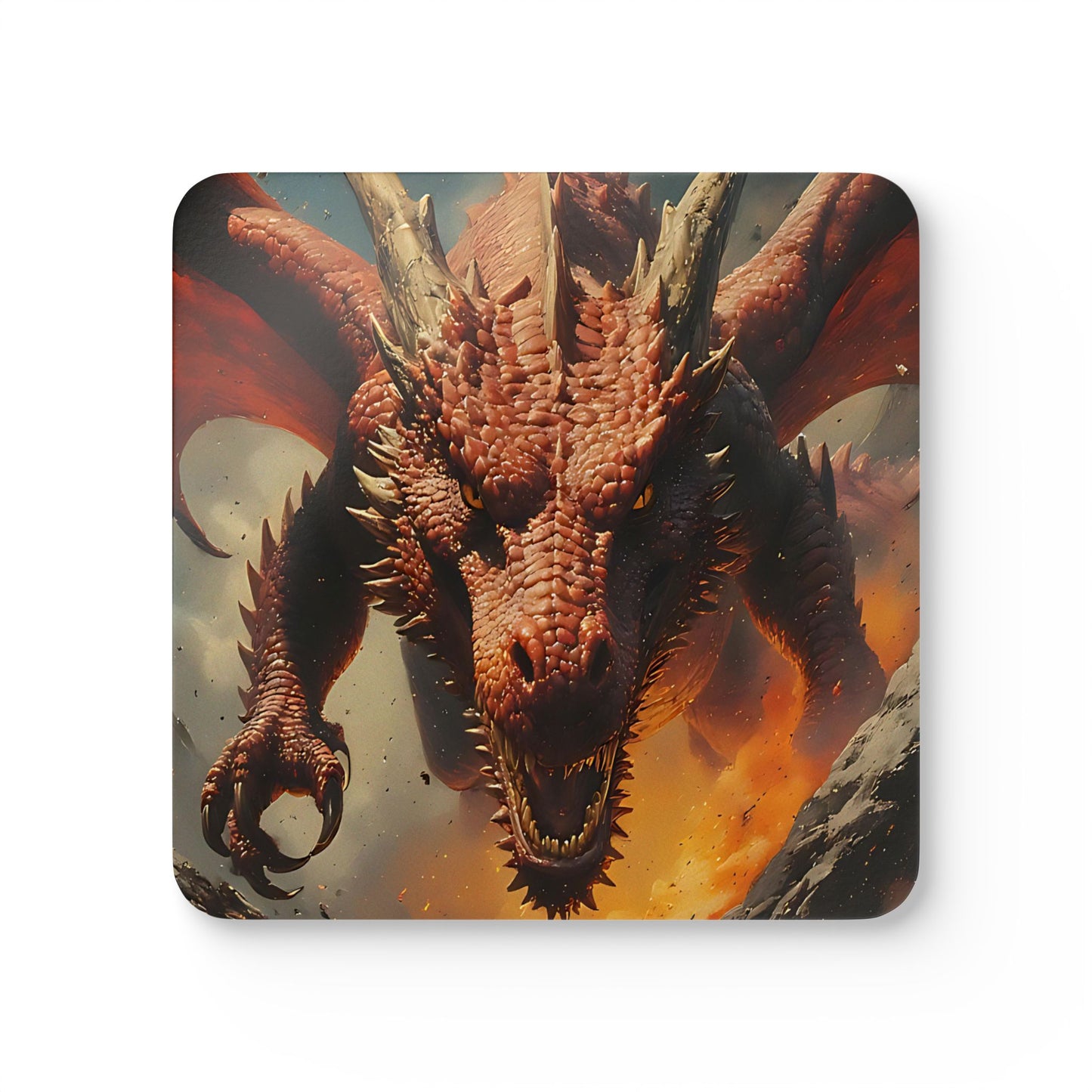Dragon Corkwood Coaster Set — Fiery Fantasy Drink Coasters