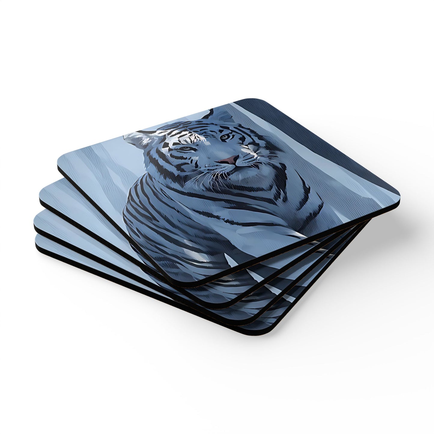 White Tiger Cork Coaster Set — Wildlife Art Drink Coasters (4-Pack)
