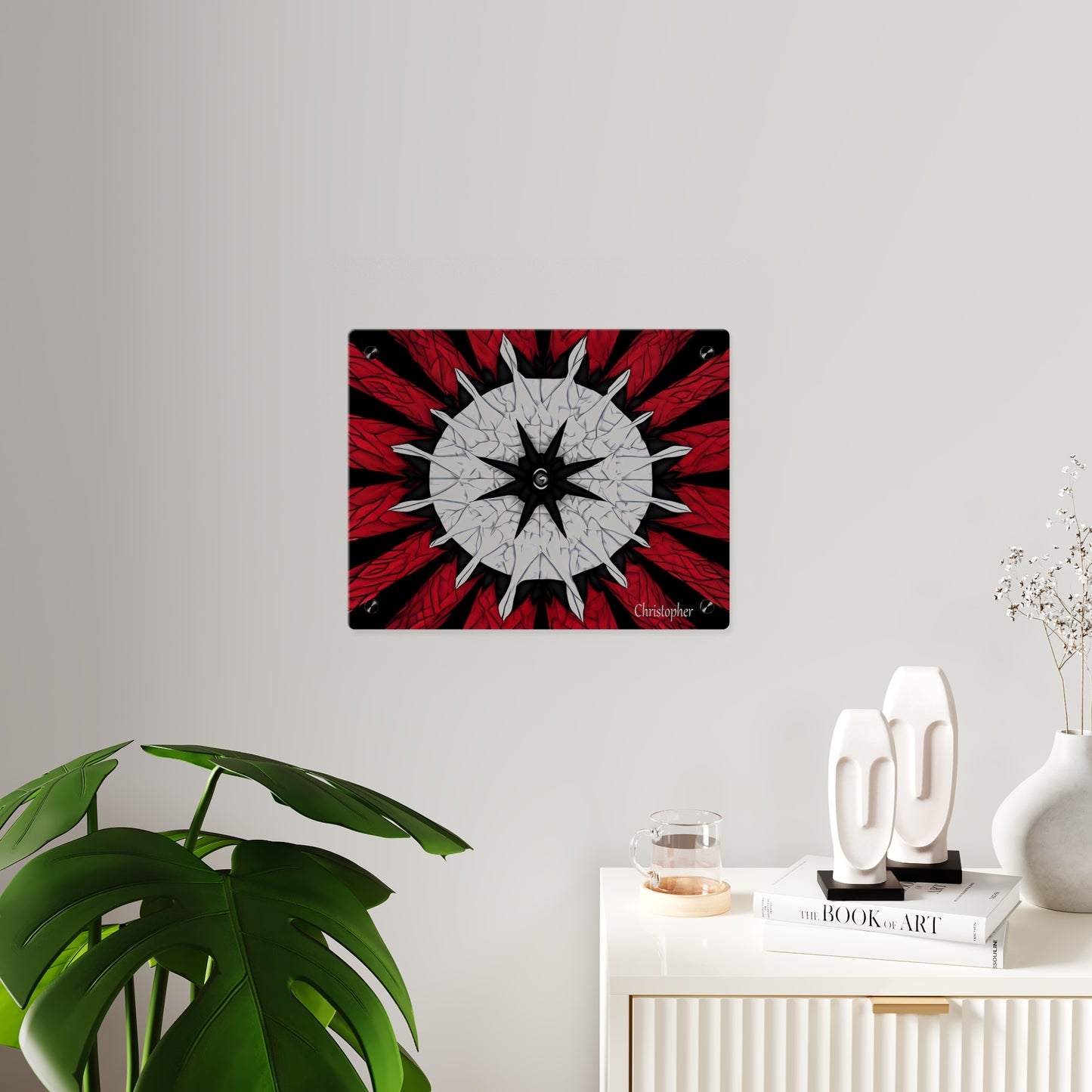 Red & Black Mandala Acrylic Wall Art Panel — Personalized Name Option