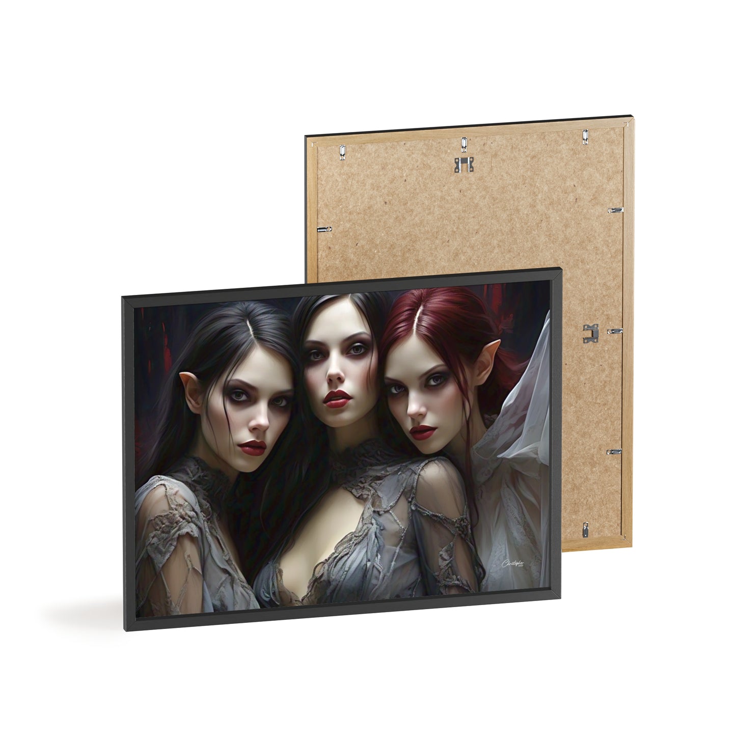 Eerie Fantasy Art Posters with Wooden Frame, Gothic Home Decor, Unique Wall Art, Gift for Art Lovers, Halloween Decoration, Witchy Style