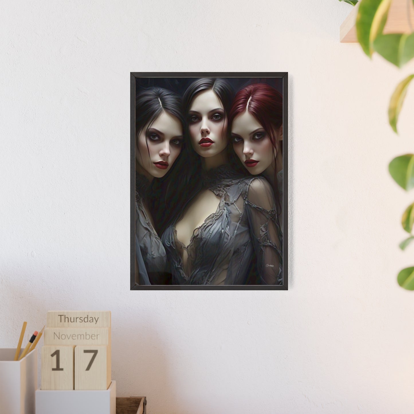 Eerie Fantasy Art Posters with Wooden Frame, Gothic Home Decor, Unique Wall Art, Gift for Art Lovers, Halloween Decoration, Witchy Style