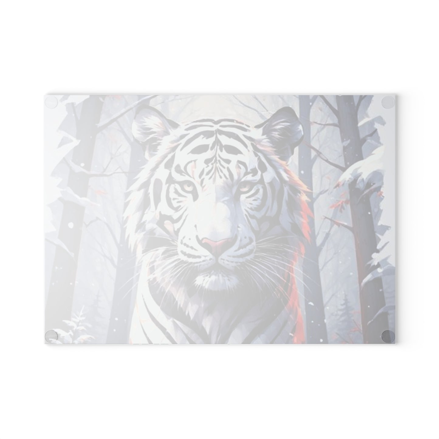 White Tiger Winter Glass Cutting Board — Decorative Kitchen Chopping Board