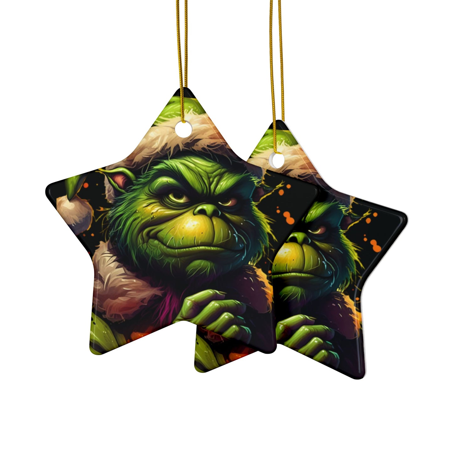 Grumpy Grinch Ceramic Ornament — Double-Sided Christmas Tree Decoration