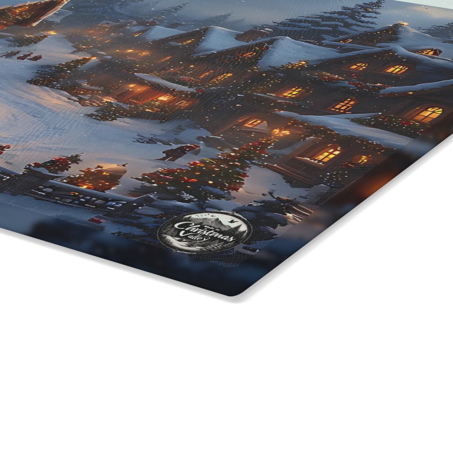 Winter Scene Glass Cutting Board | Holiday Kitchen Decor, Snowy Village Board, Christmas Gift, Cooking Accessory, Festive Home Decor