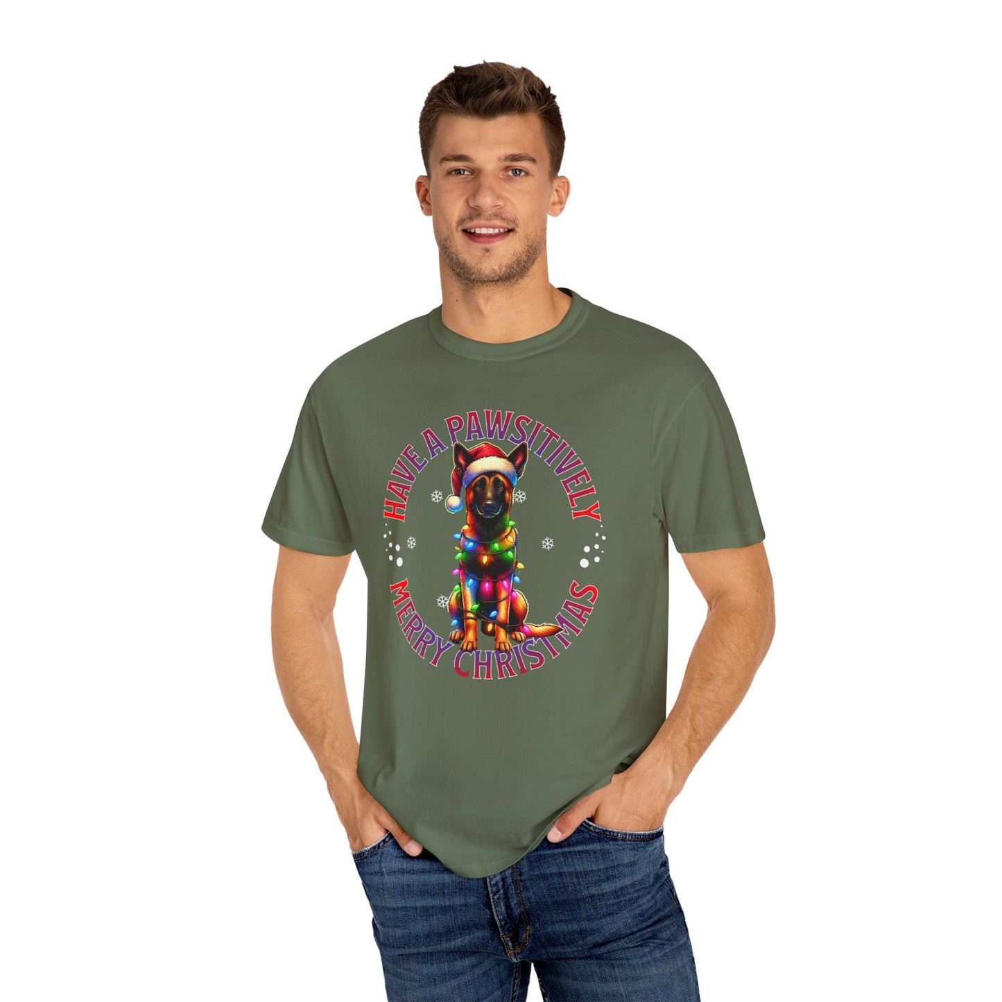 Christmas Malinois T-Shirt — "Have a Pawsitively Merry Christmas" Holiday Tee