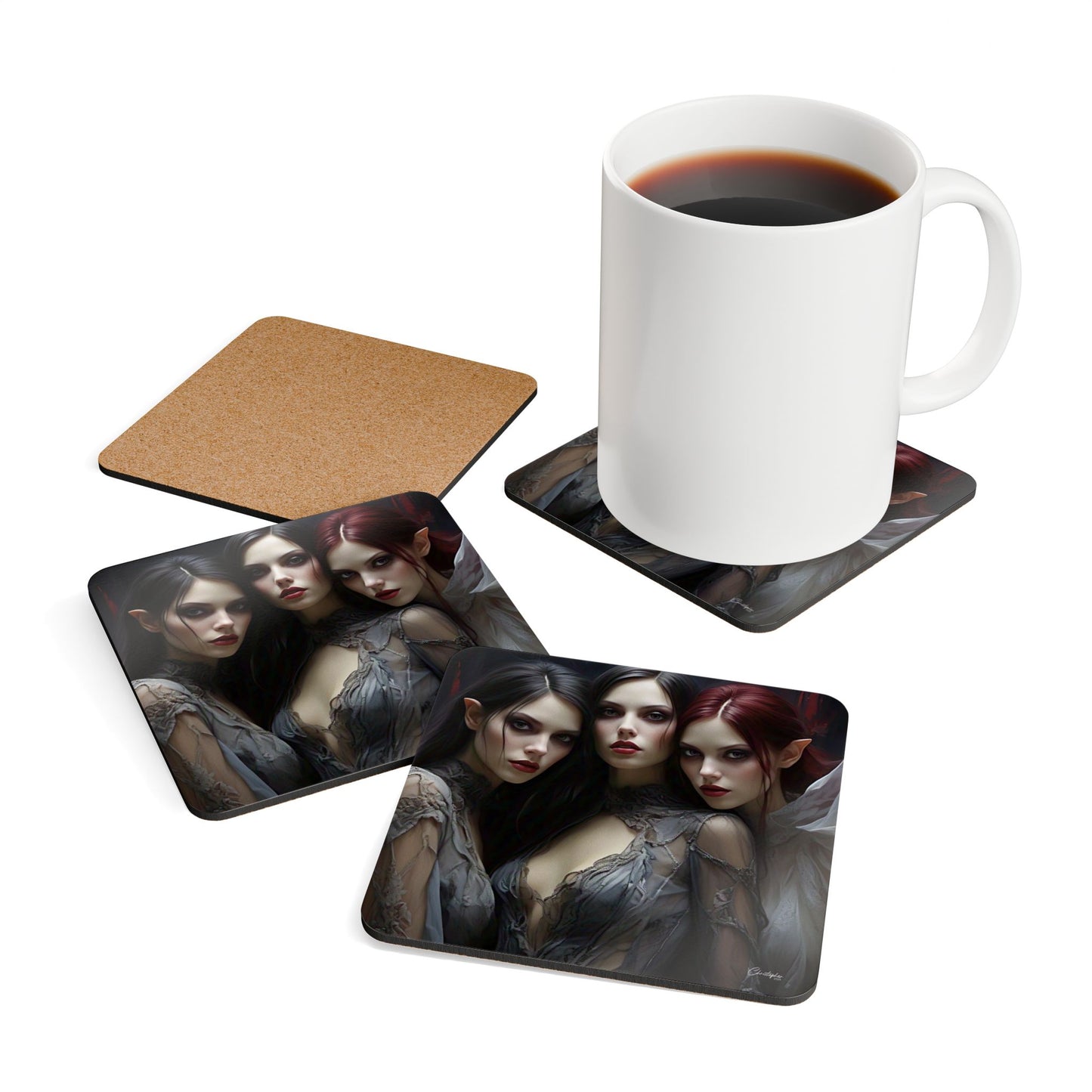 Corkwood Coaster Set with Enchanting Fantasy Art, Gothic Home Decor, Perfect Gift for Witchy Aesthetics, Unique Dining Accessories, [...]