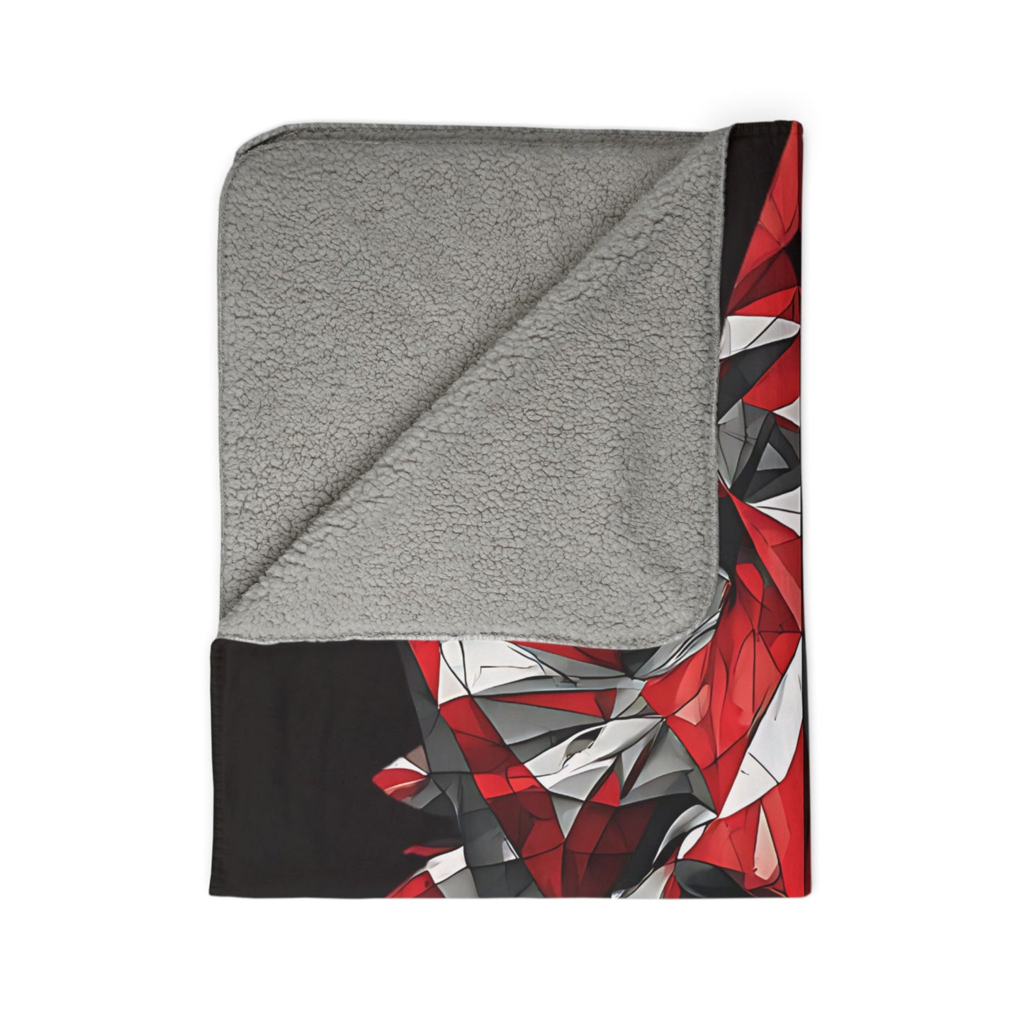 Abstract Geometric Face Sherpa Blanket — Red & Black Tribal Mask Art Throw