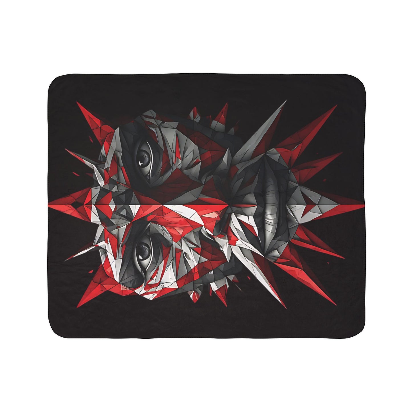 Abstract Geometric Face Sherpa Blanket — Red & Black Tribal Mask Art Throw