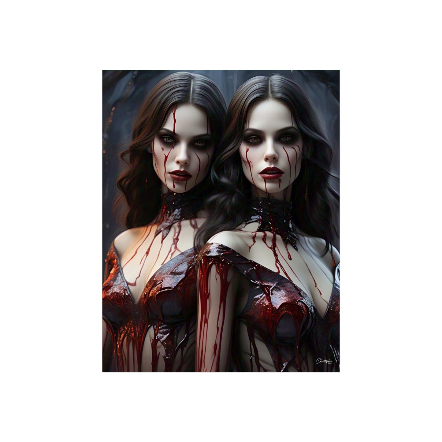 Vampire Sisters Fine Art Poster, Gothic Wall Art, Spooky Decor, Horror Home Decor, Blood Art Print, Dark Aesthetic Print