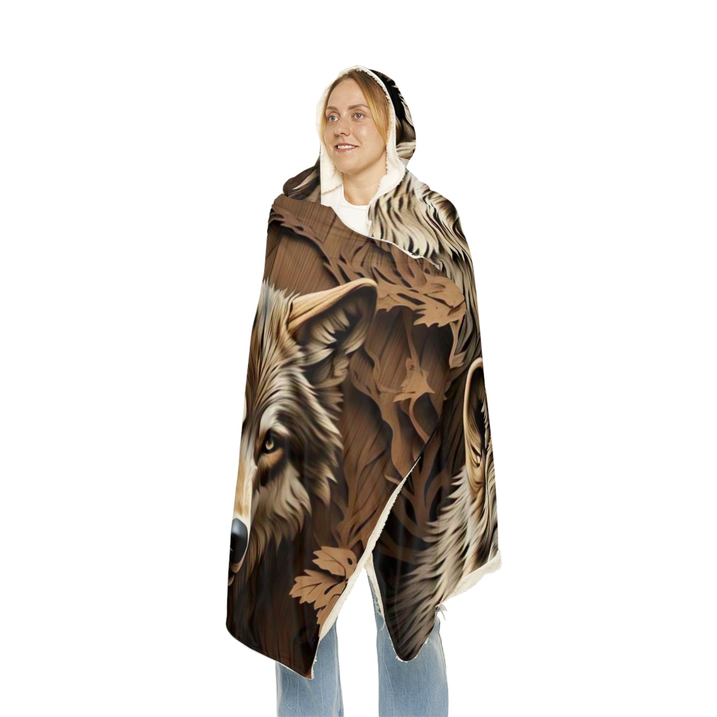 Cozy Wolf Snuggle Blanket with Hood, Warm Throw for Camping, Home Decor, Gift for Nature Lovers, Chill Nights, Cozy Winter