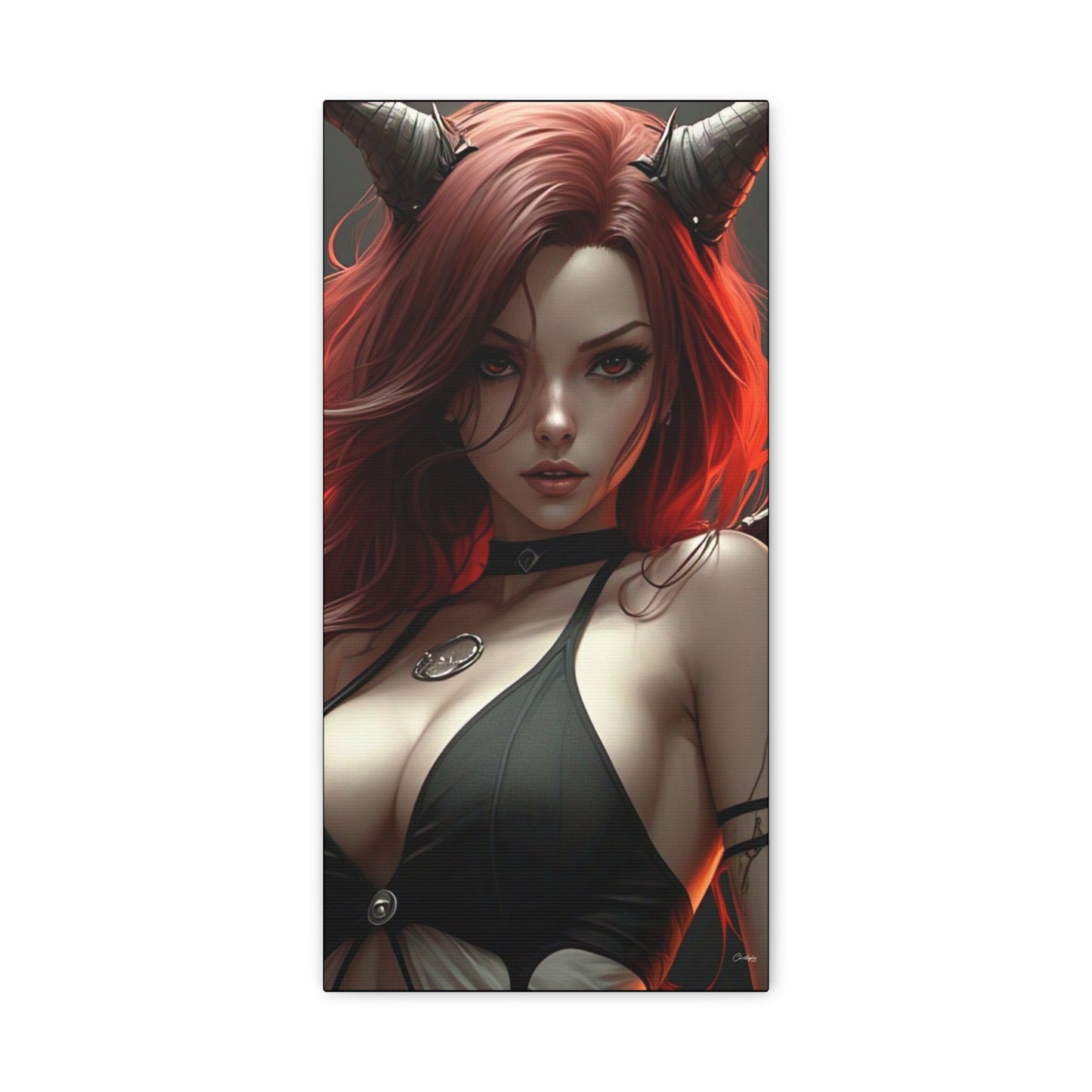 Gothic Fantasy Canvas Art, Demon Girl Wall Decor, Unique Home Decor, Gift for Her, Halloween or Birthday Gift