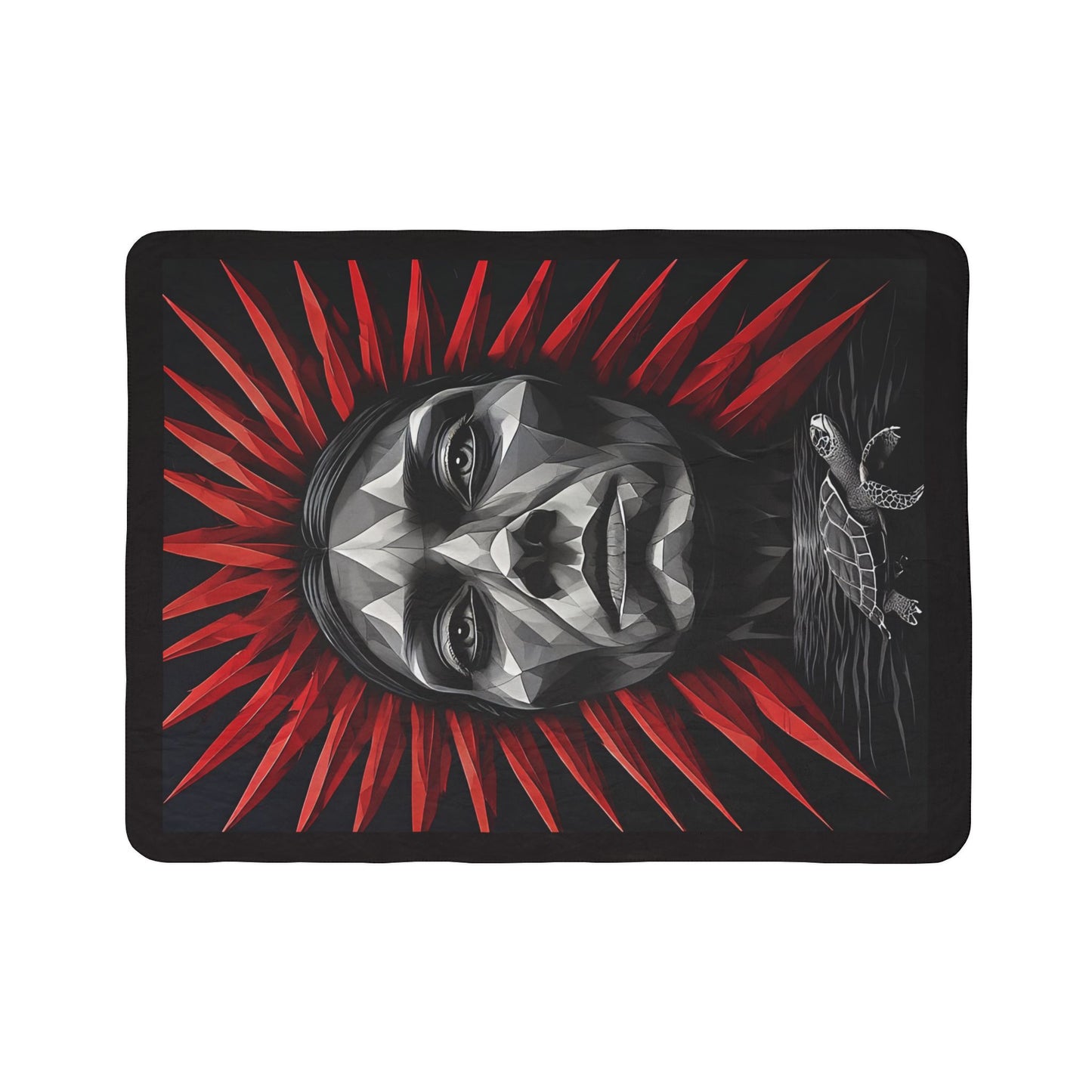 Tribal Goddess Sherpa Blanket – Geometric Face & Sea Turtle Design