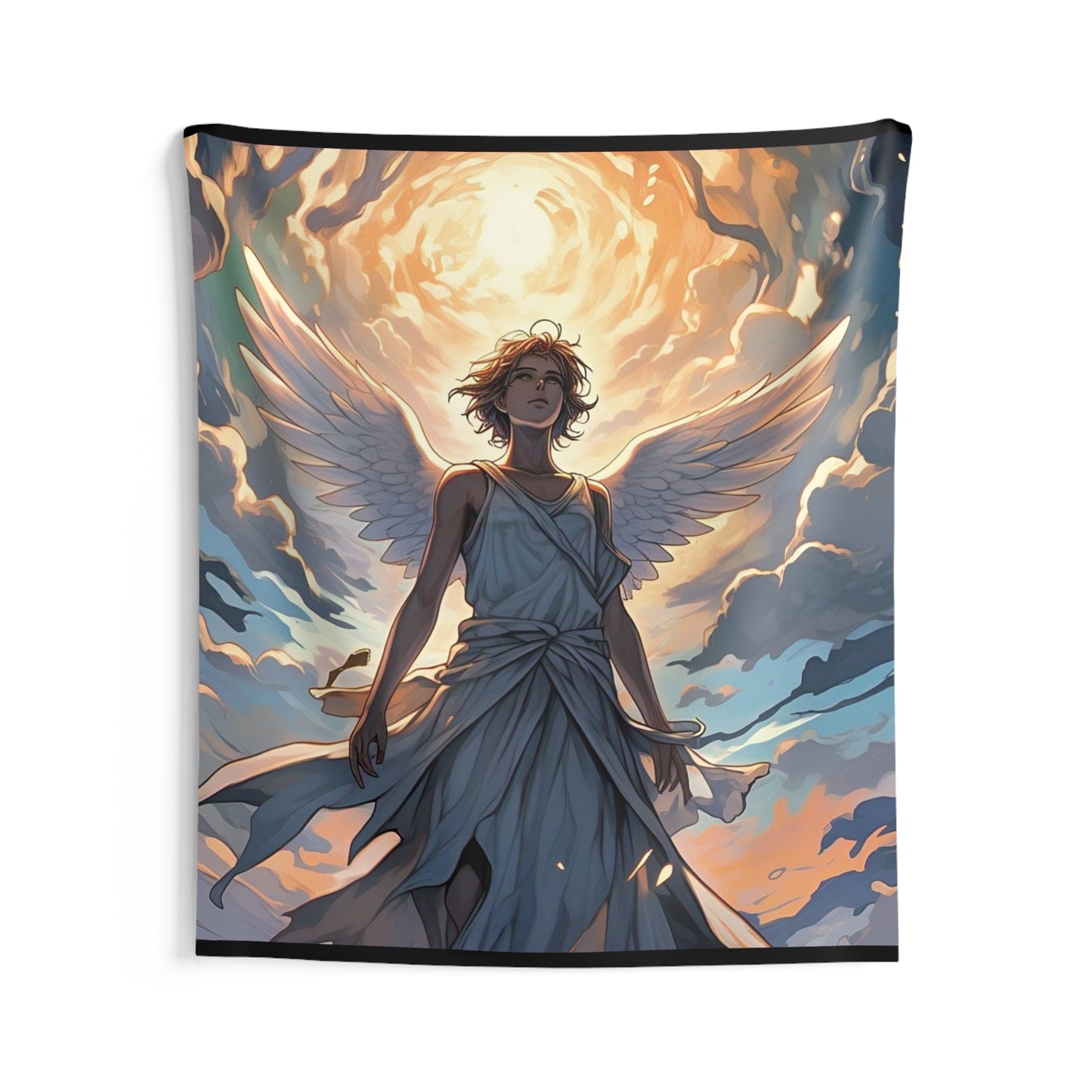 Angel Wall Tapestry — Radiant Guardian Sunset Decor