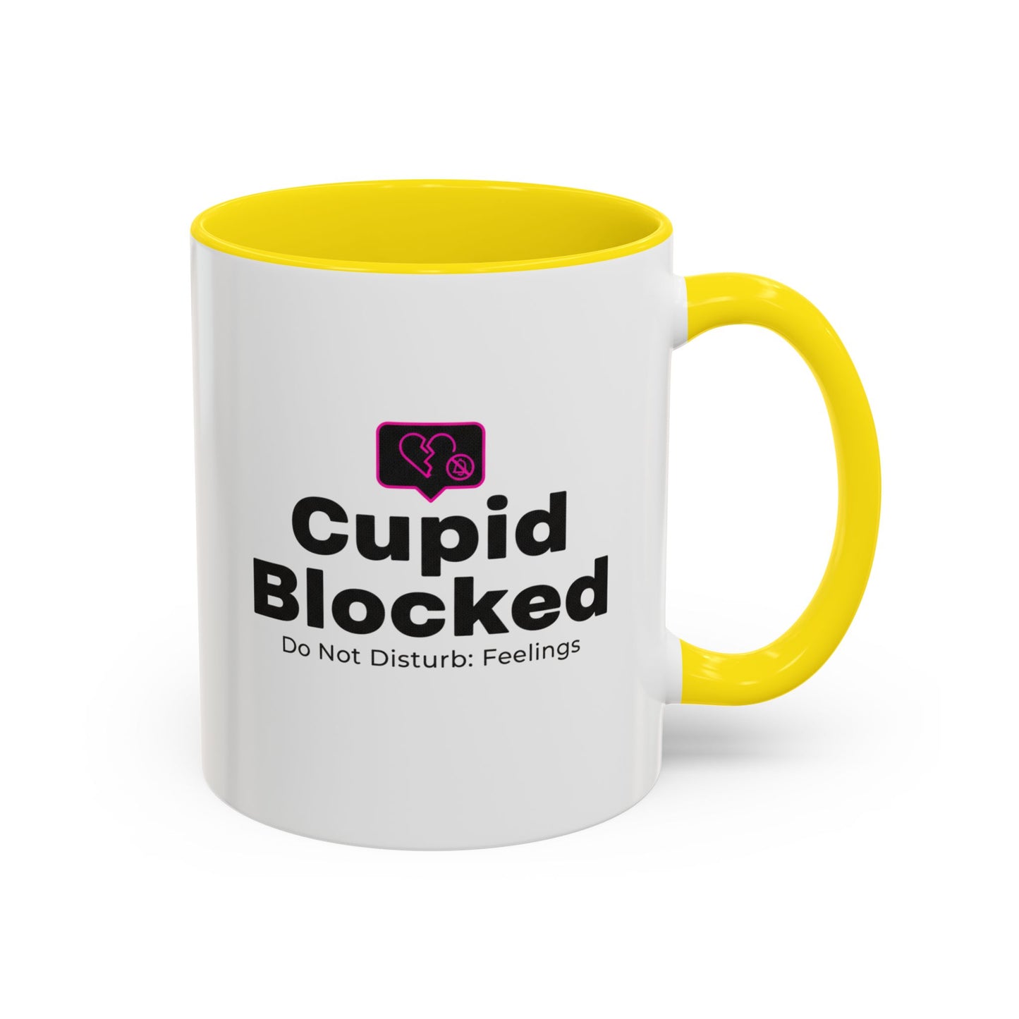 Cupid Blocked Accent Coffee Mug — 'Do Not Disturb: Feelings' Funny Anti-Valentine Gift
