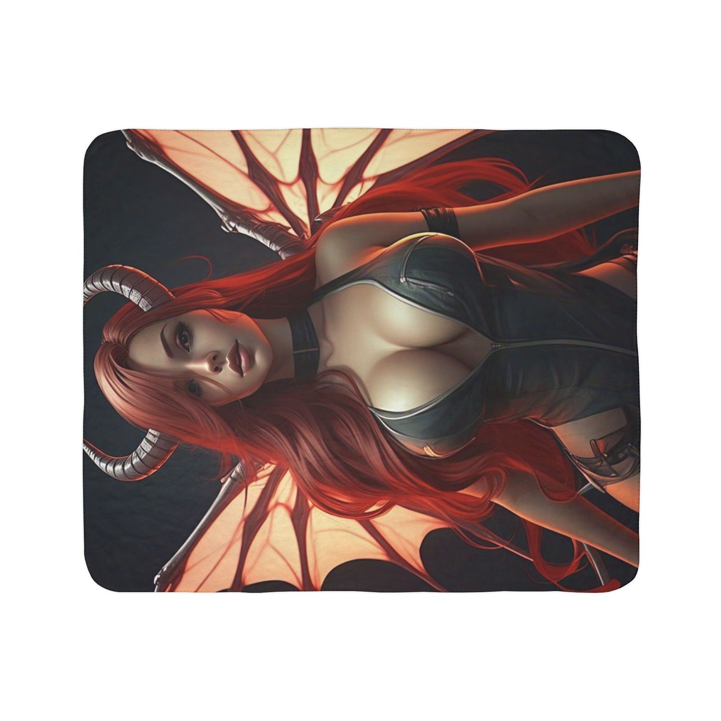 Cozy Demoness Fleece Sherpa Blanket | Warm Throws, Halloween Decor, Gothic Home, Fantasy Gifts, Cozy Nights