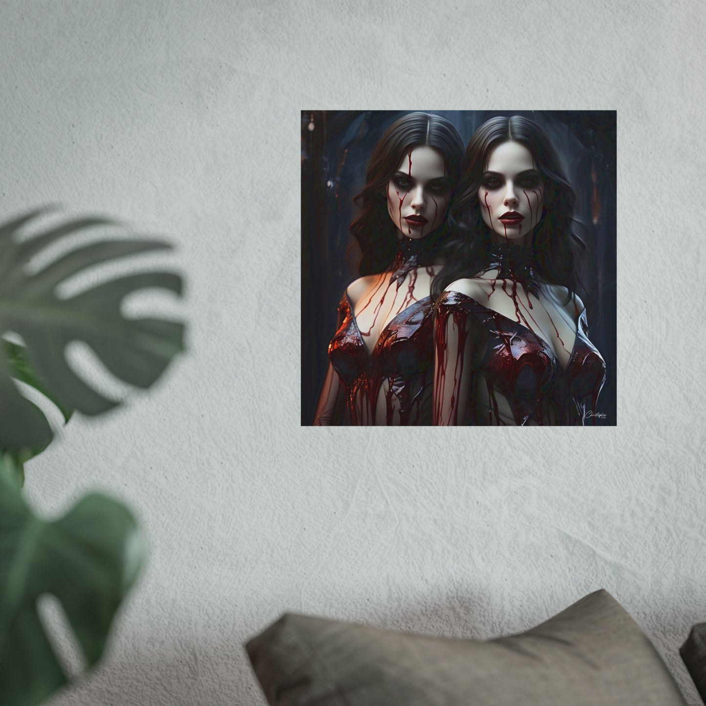 Vampire Sisters Fine Art Poster, Gothic Wall Art, Spooky Decor, Horror Home Decor, Blood Art Print, Dark Aesthetic Print
