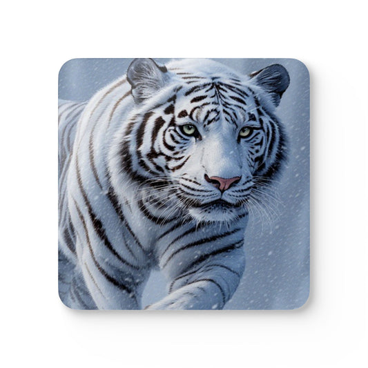 White Tiger Cork Coaster Set — Wildlife Art Drink Coasters