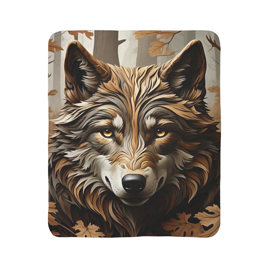 Wild Wolf Fleece Sherpa Blanket, Cozy Blanket for Nature Lovers, Autumn Decor, Gift for Animal Lovers, Cabin and Home