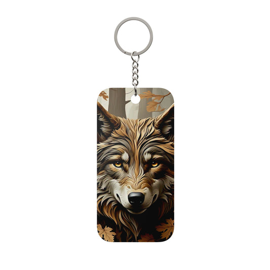 Wolf Portrait Keychain — Double-Sided Rustic Fall Forest Charm