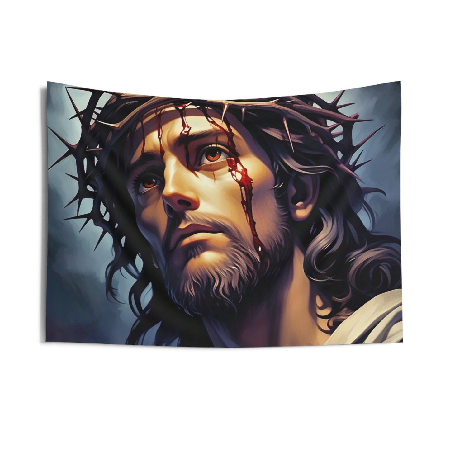 Jesus with Crown of Thorns Indoor Wall Tapestry — Inspirational Christian Decor