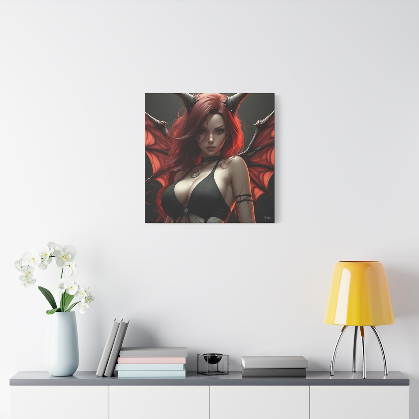 Gothic Fantasy Canvas Art, Demon Girl Wall Decor, Unique Home Decor, Gift for Her, Halloween or Birthday Gift