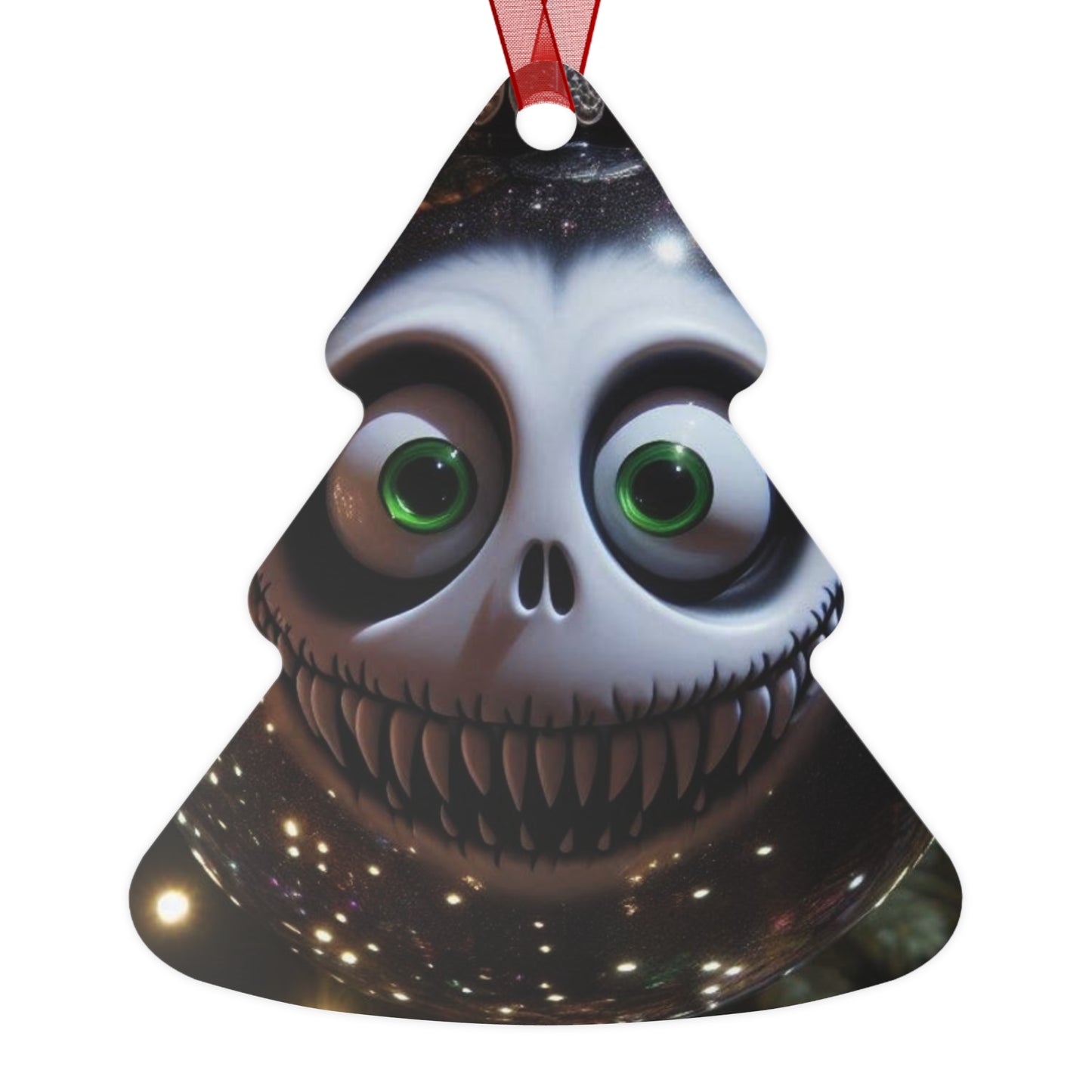 Creepy Smiling Skull Metal Ornament — Gothic Holiday Bell Decoration