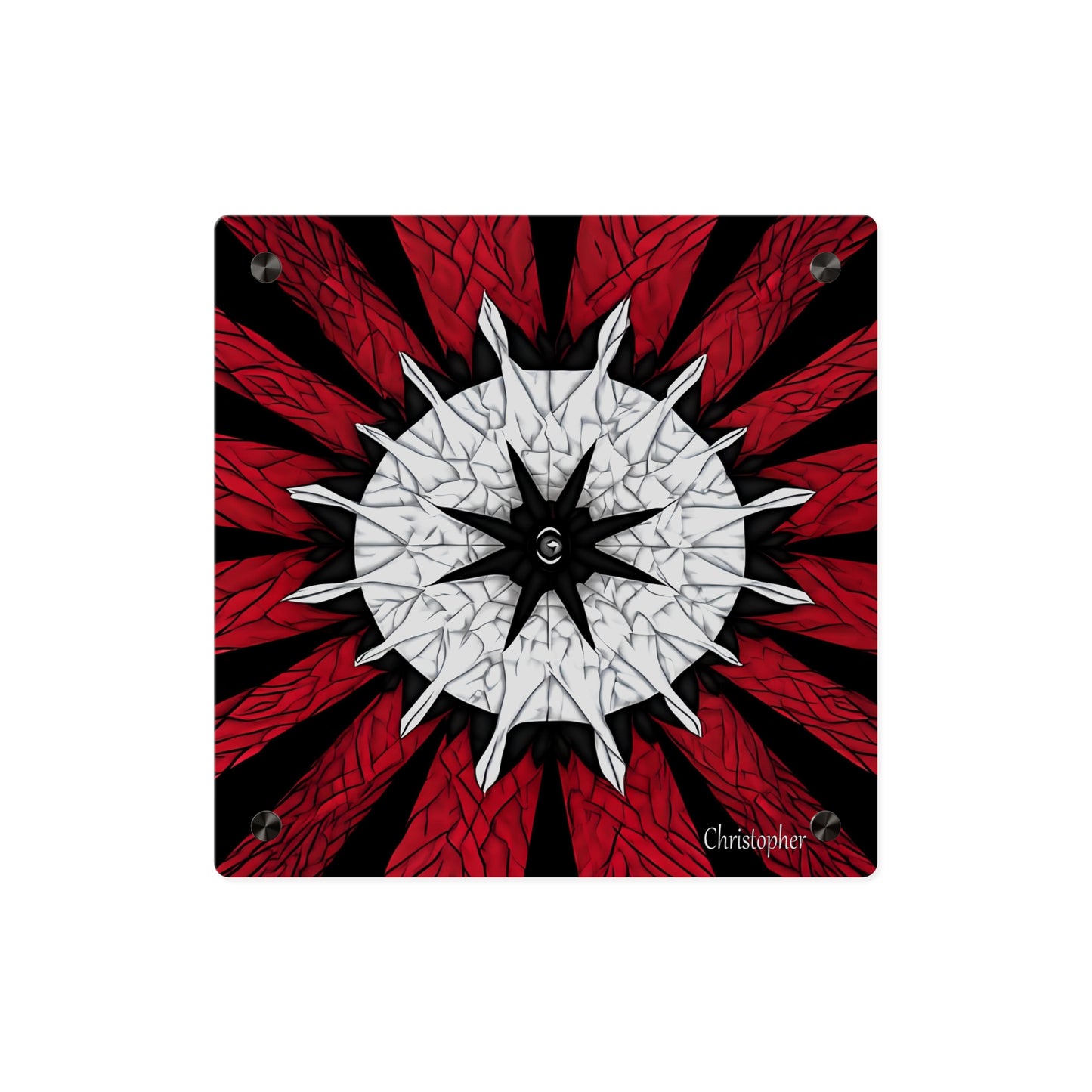 Red & Black Mandala Acrylic Wall Art Panel — Personalized Name Option