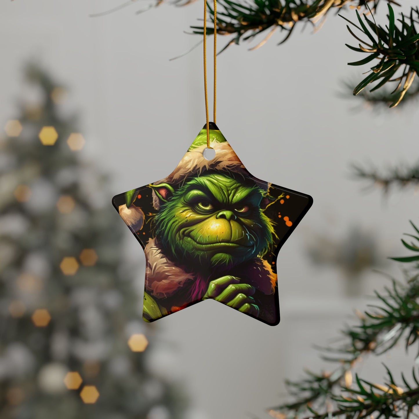 Grumpy Grinch Ceramic Ornament — Double-Sided Christmas Tree Decoration